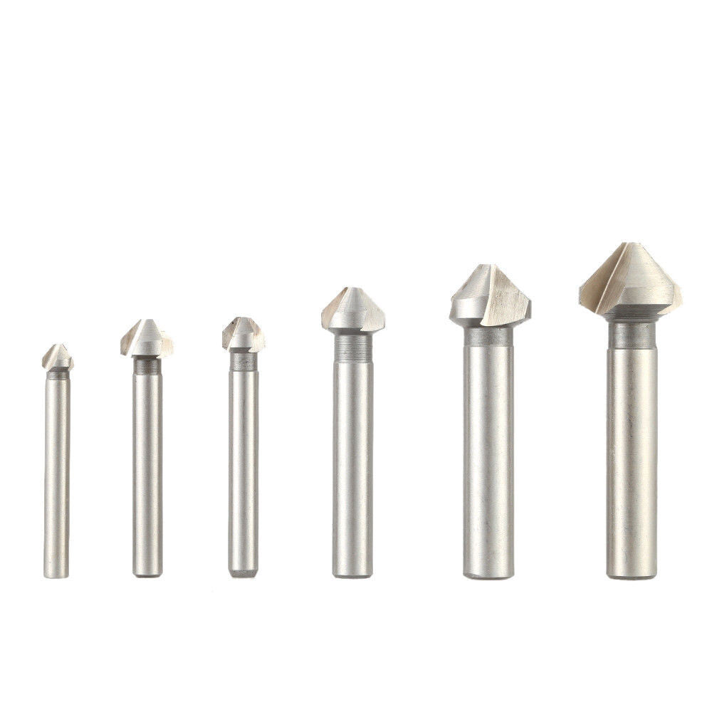 6pcs 3 Flutes 90 Degree Hss Chamfer Cutter Bit Chamfering Countersink Drill Bits