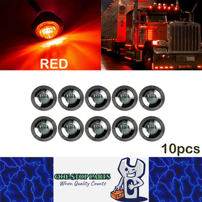 10 x Red Round LED Rear Marker Lamps 1.91CM 3LED 12V LED Rear Marker Lights