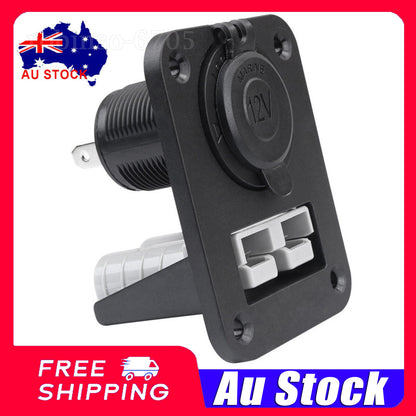 50A Amp Anderson Plug Flush Mount PANEL Bracket Grey + 12V Cigarette Socket