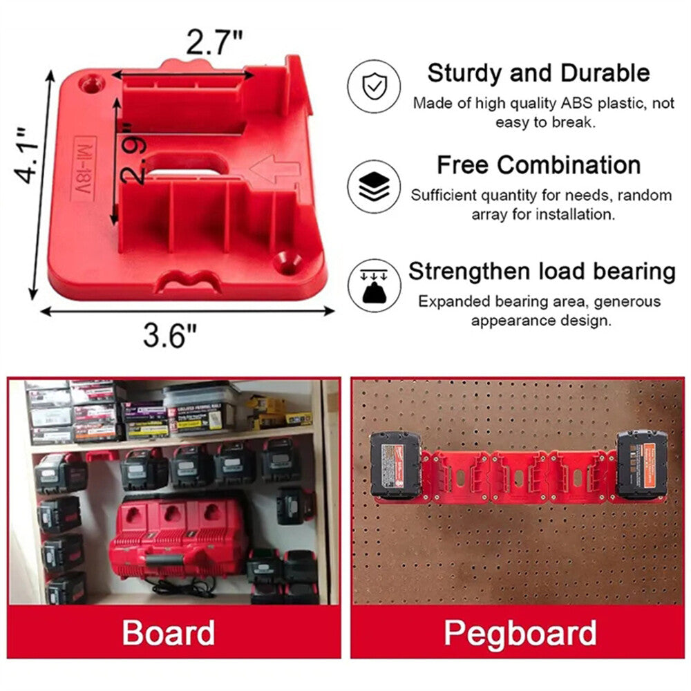 5/10x Battery Mounts Storage Holder Rack Compatible with Milwaukee M18 18V Tool Battery Red