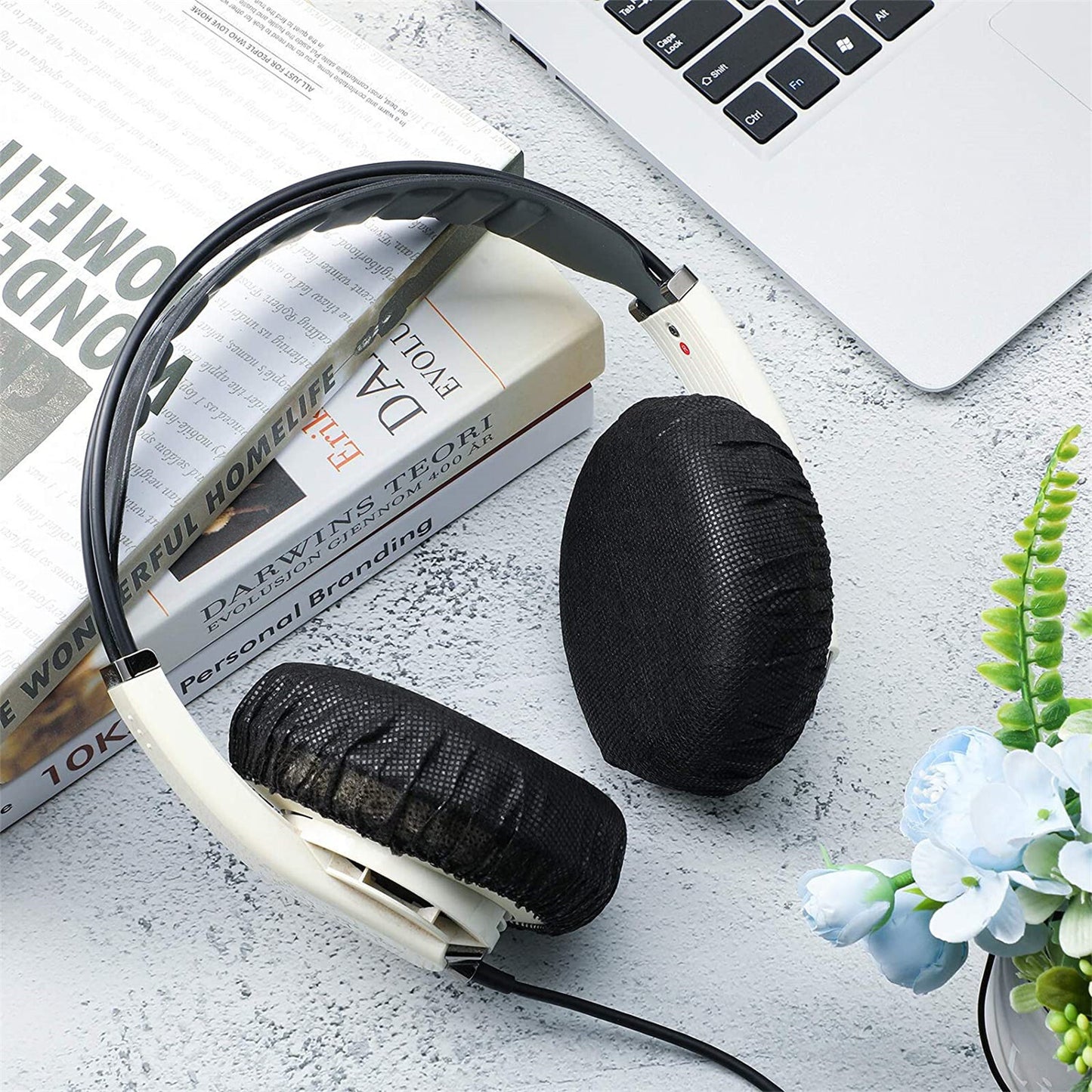 200PCS Disposable Headphone Covers Non-Woven Headset Stretch Sanitary Caps Black