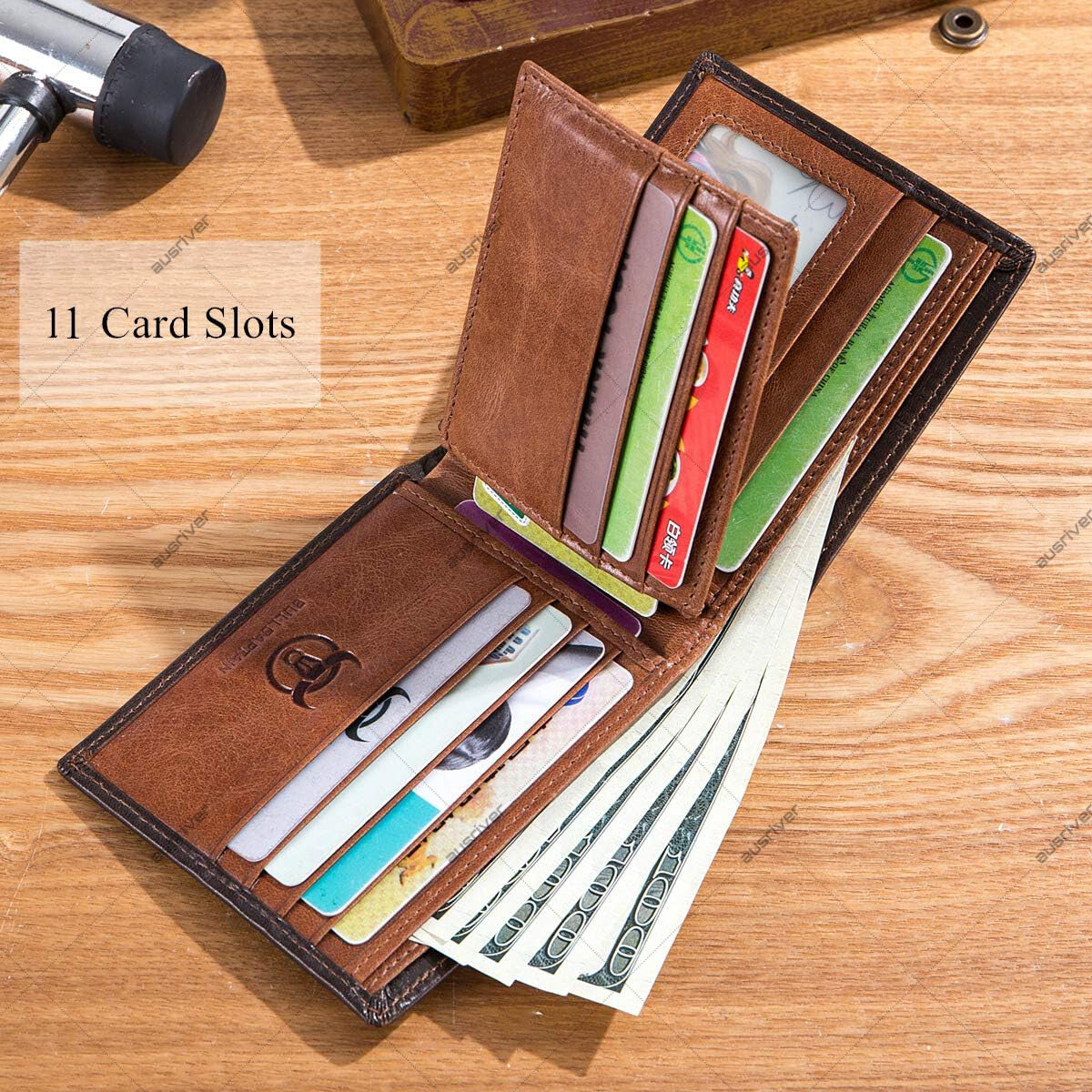 BULLCAPTAIN RFID Wallets for Men Slim Bifold Genuine Leather Front Pocket Wallet
