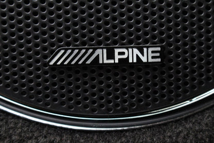 2 x ALPINE BADGE SPEAKER STICKER EMBLEM 53mm x 9mm adhesive back