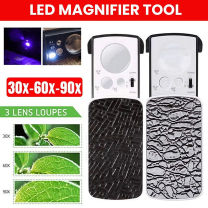 30x 60x 90x Jewellers Loupe LED Magnifier Loop Side Light Magnifying Glass Lens