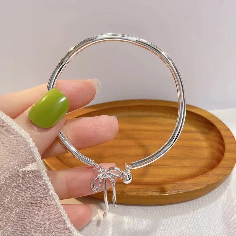 Bangle Bowknot Bell Bracelet Jewellery Korean Wrist Chain Women Silver Pack AU