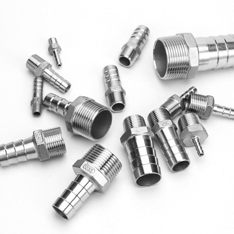 BSP 1/8"-2" Stainless Steel Male Thread Fitting x Barb Hose Tail End Connector