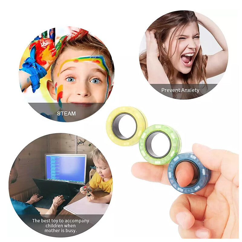 Magnetic Ring Finger Spinner Rainbow Fidget Sensory Anxiety Stress Toy AU Pack