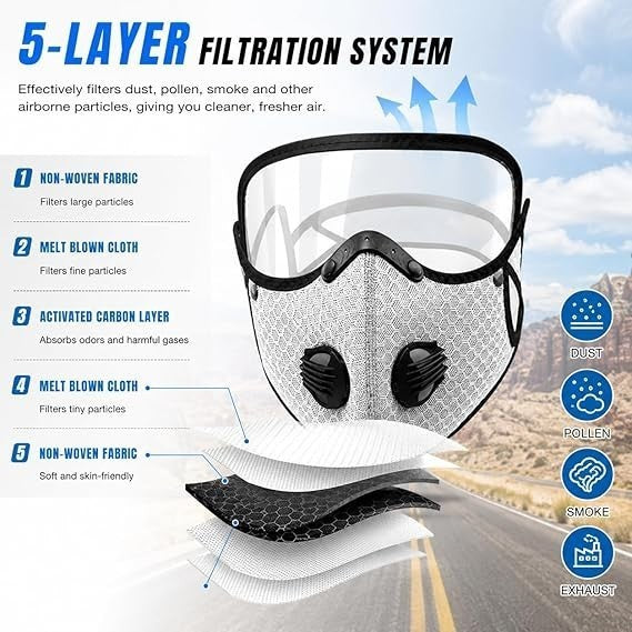 Reusable Carbon Filter Dust Mask with Adjustable Goggles, With 5-Layer Filter CF