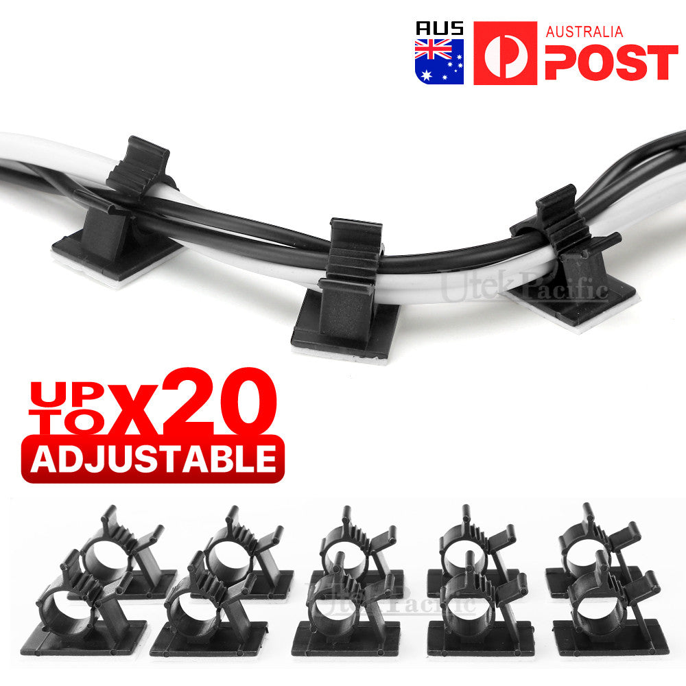 Adhesive Cord Management Cable Clips Black Wire Holder Organizer Clamp AU