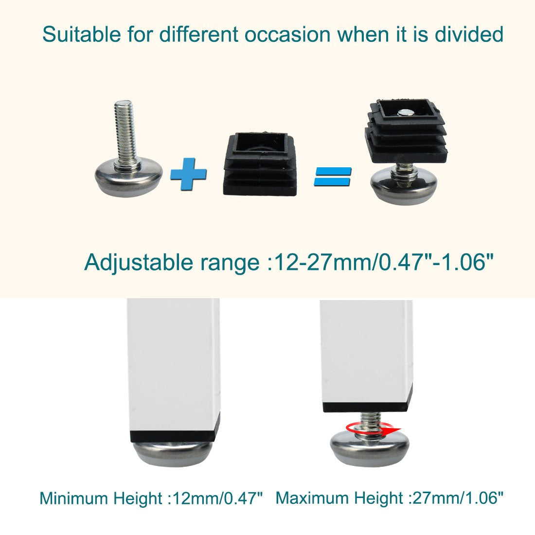 10Pcs Adjustable Leveling Feet 25 x 25mm Inserts Furniture Table Glide