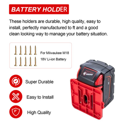 UP 10x Battery Mounts Storage Holder Rack For Milwaukee M18 18V Tool Battery Red