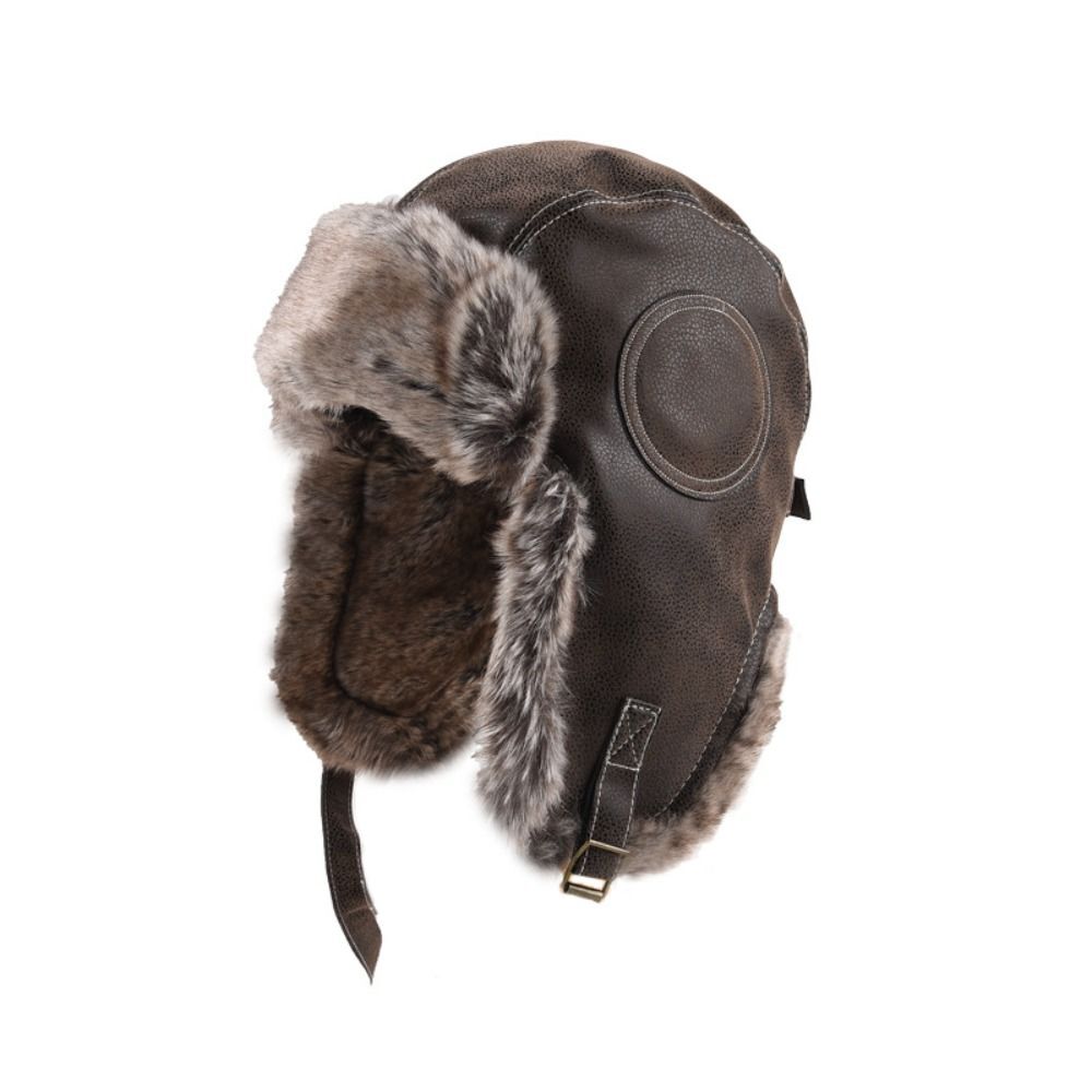 Leather Ski Ushanka Faux Fur Lined Snow Cap With Ear Flap Winter Trapper Hat