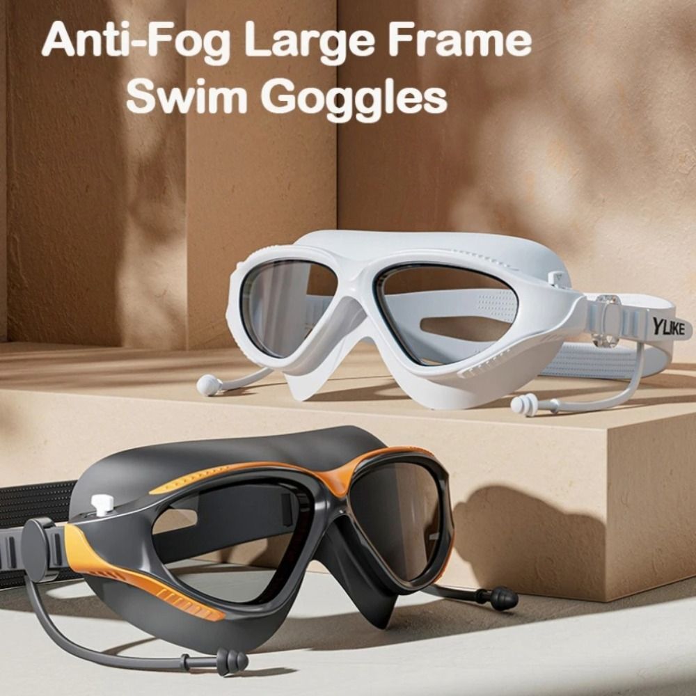 Swimming Goggles Adults Big Frame With Earplugs Swim Glasses Anti-fog Goggles