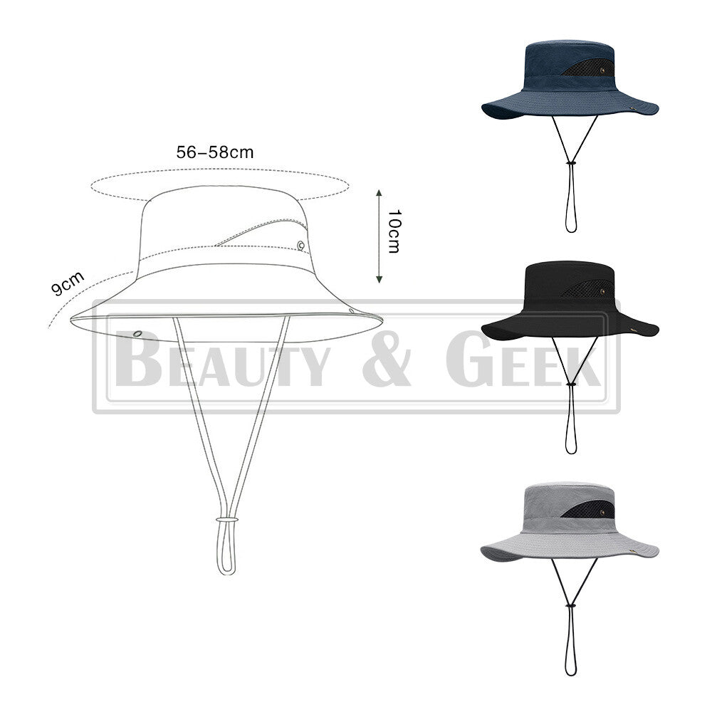 Men Wide Brim Bucket Hat UV-proof Cap Fishing Hiking Camping Beach Outdoor Sun
