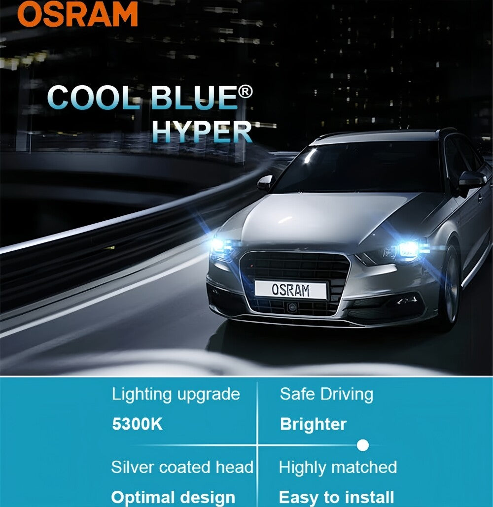 2 x Osram 12V HB3 60W Halogen Cool Blue Hyper White Globes 5300K Original 9005 – Compatible with Osram