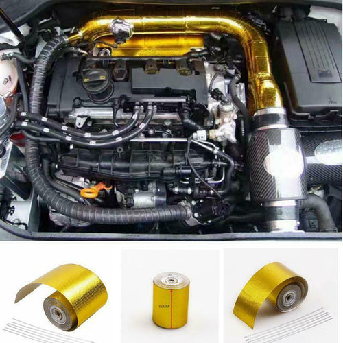5M Gold Thermal Exhaust Tape Air Intake Heat Insulation Shield Wrap Reflective