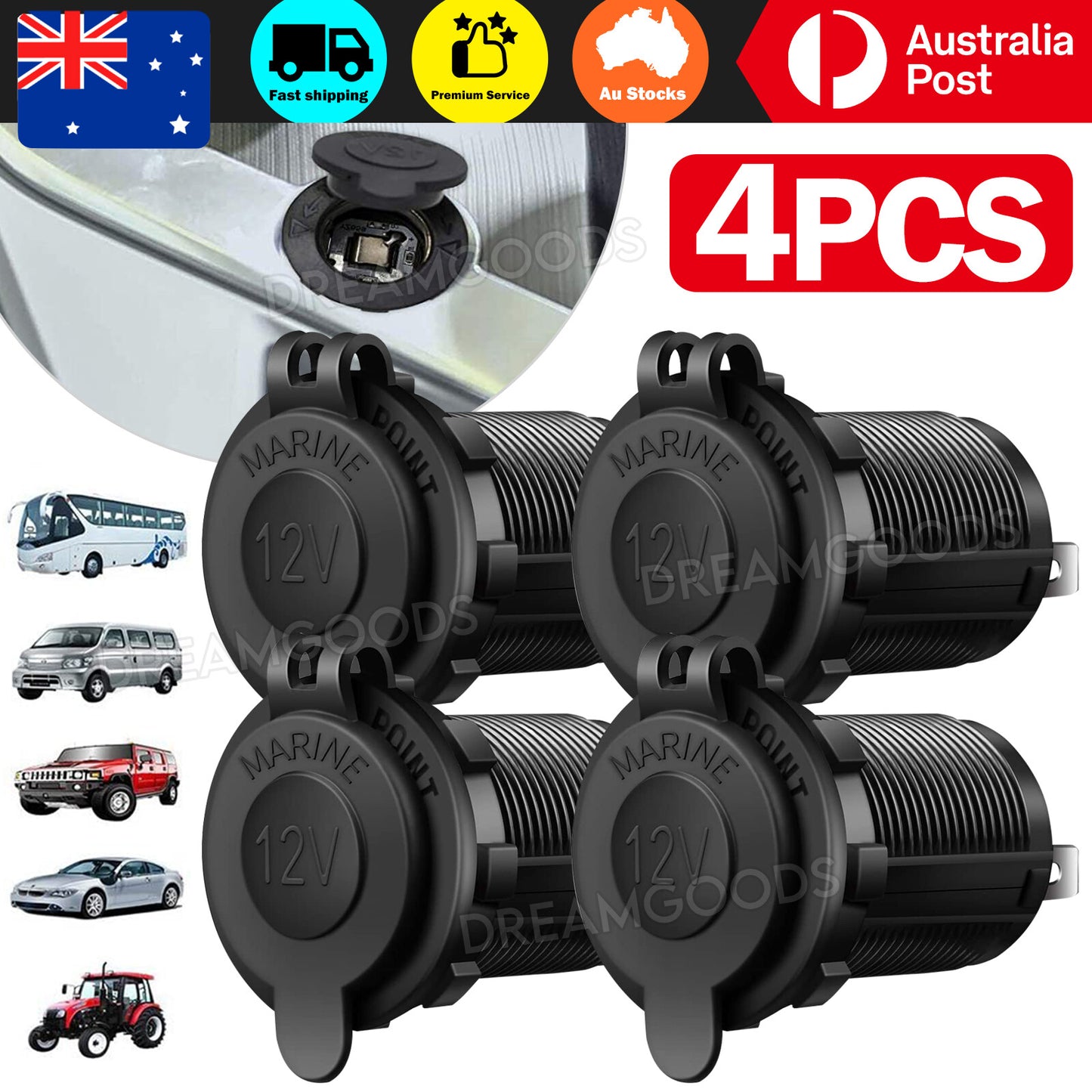 Cigarette lighter socket Automobile marine motorcycle ATV RV lighter socket 12V waterproof plug
