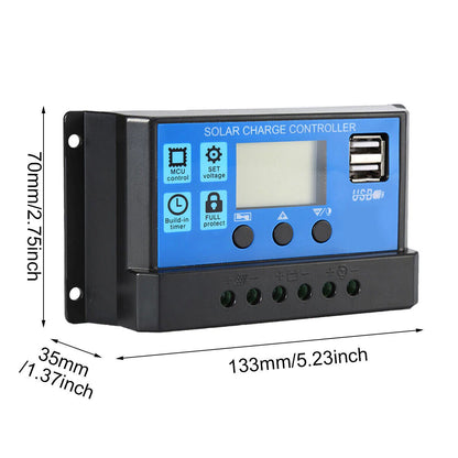 20A Solar Charge Controller 12/24V Battery Regulator with 2 USB Port LCD Display