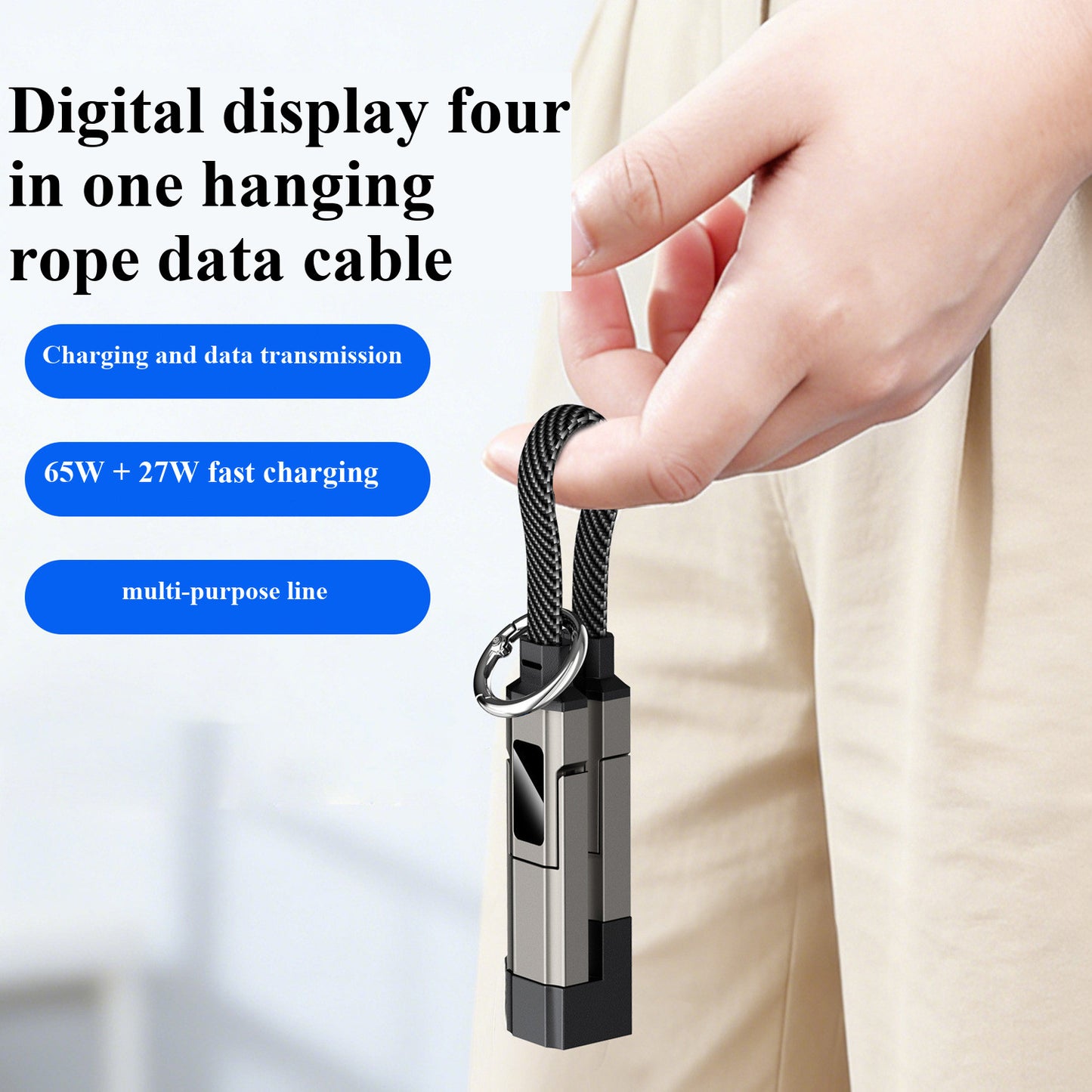 65W 4 in 1 Digital Display Super Fast Charging Keychain Data Cable Intelligent D