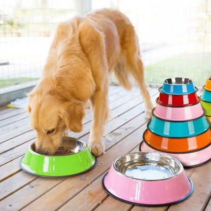 Stainless Steel Pet Bowl Water Food Dish Non Slip Dog Cat Puppy Feeder Bowl AU