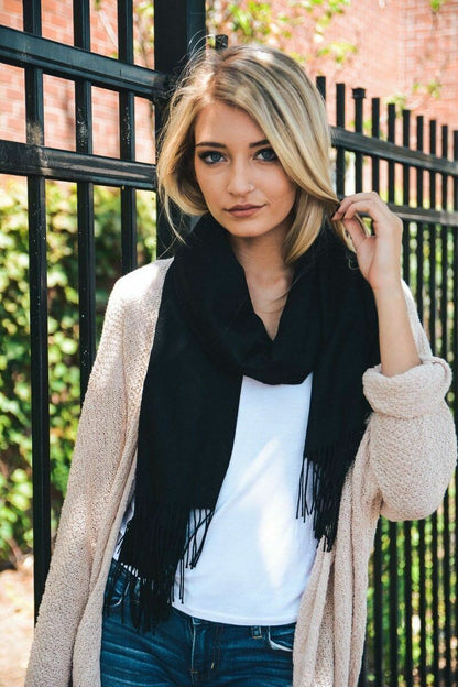 Women Solid Color Cashmere Scarves With Tassel Pashmina Shawl Long Winter Scarf
