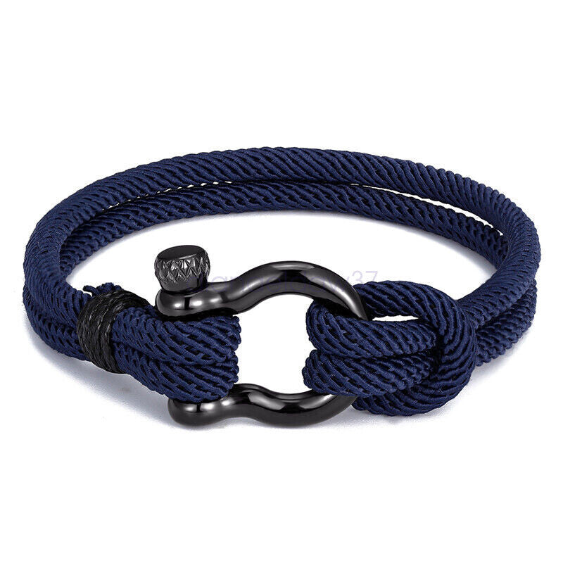 Men's Stainless Steel Leather Buckle Bracelet Bangle Cuff Vintage Wristband Rope