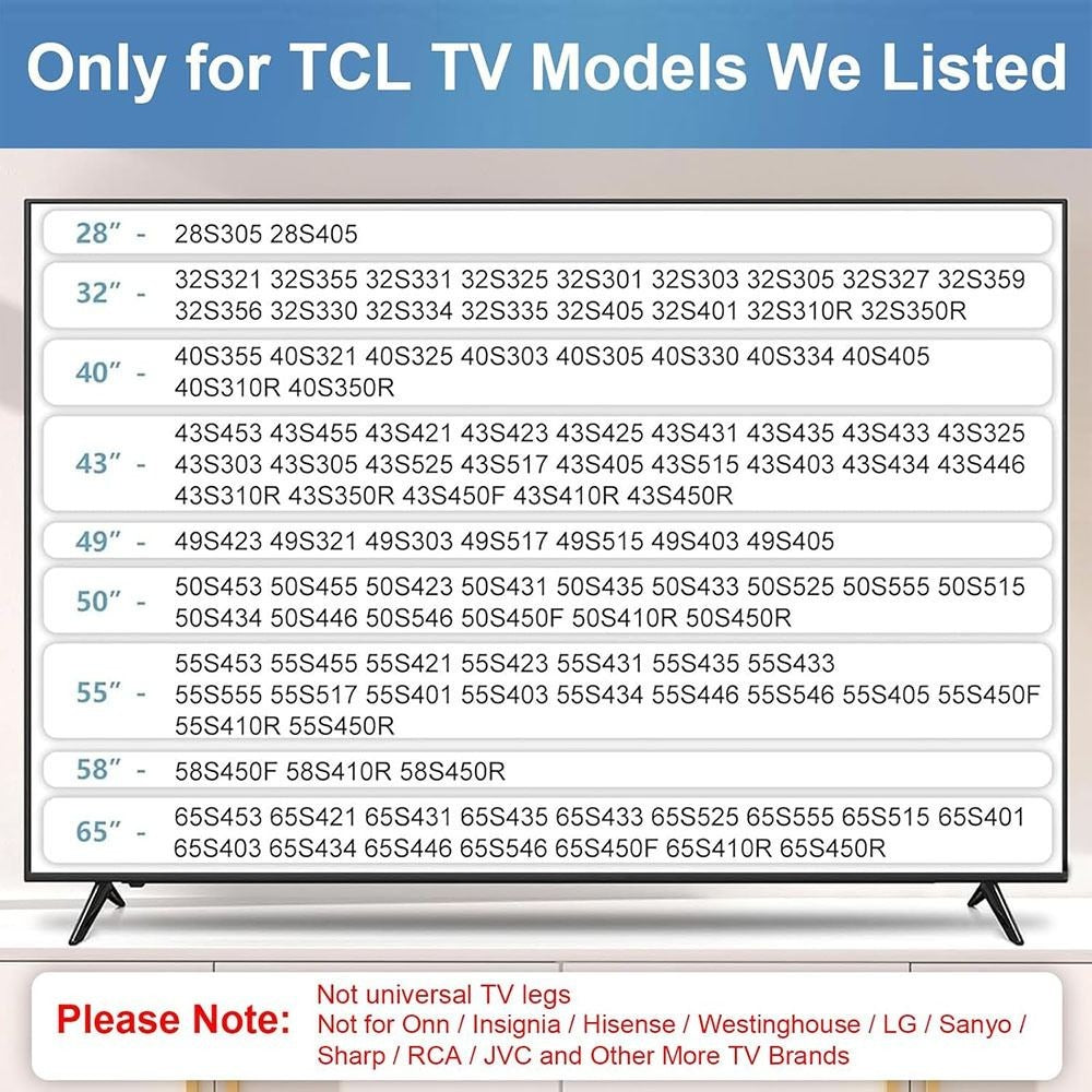 No Drilling TV stand legs Non-slip Base Stand TV Stand for TCL/Roku