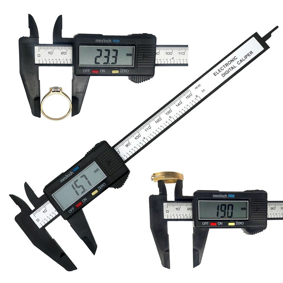 150mm Digital Caliper Carbon Fibre Plastic LCD Vernier Gauge 0.1mm Inch MM Tool