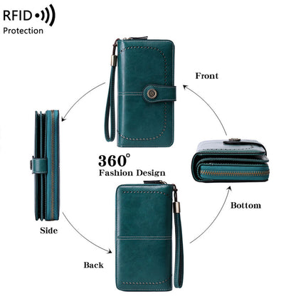 Women Leather Wallet Zipper Lady Long Card Holder Coin Case Handbag Clutch Purse