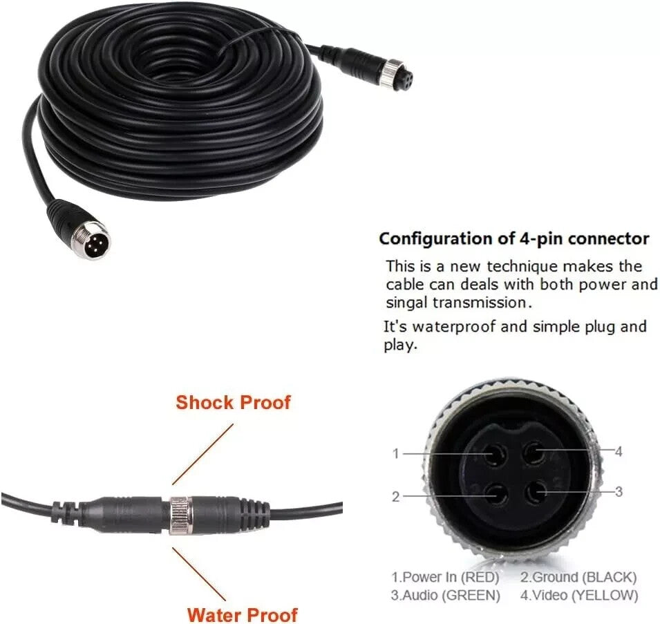 4 Pin Video Extension Cable Wire For Bus Truck Reversing Rear Camera 5 10 15 20m