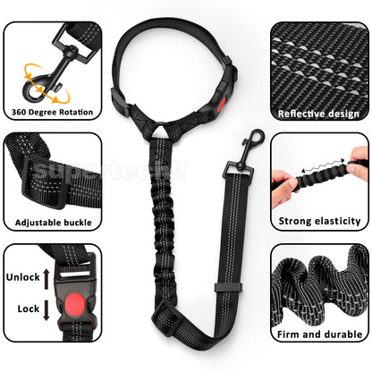 Headrest Anti Shock Pet Dog Car Seat Belt Bungee Lead Travel Safety Harness Clip – Compatible with Seat