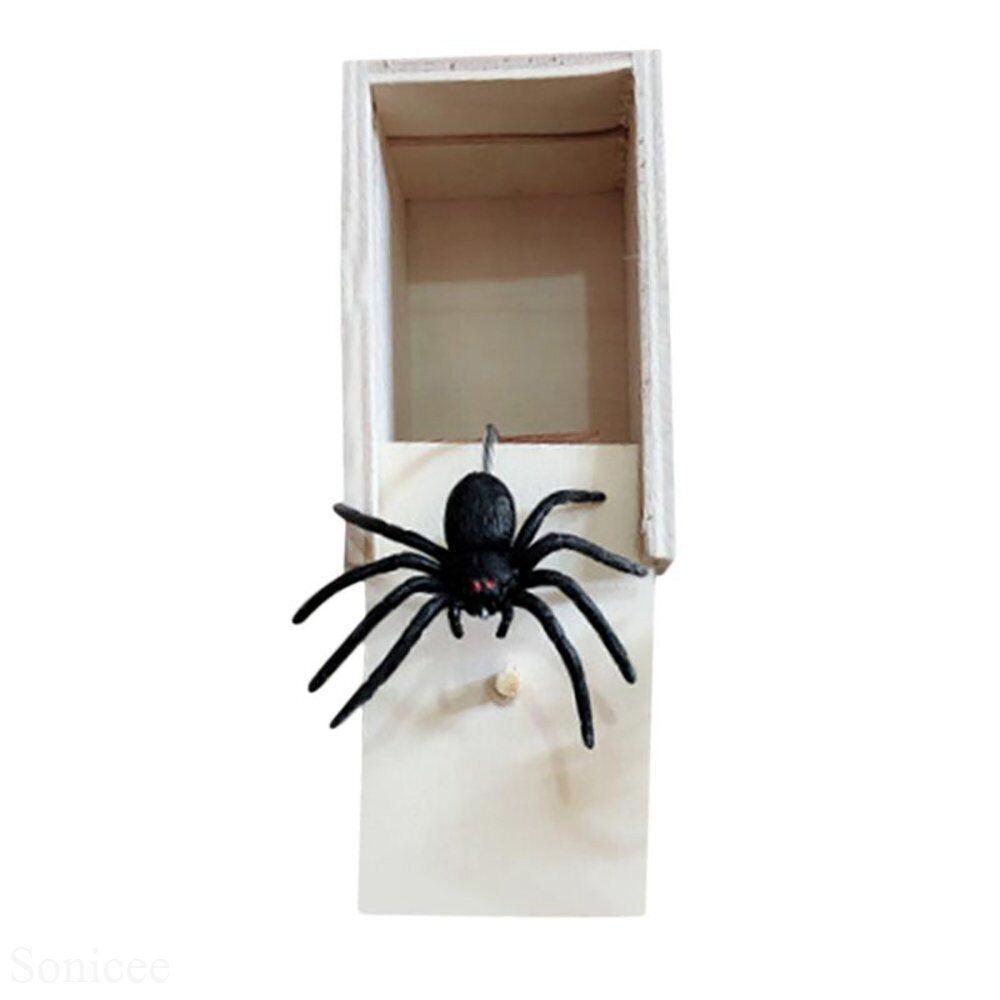 Funny Scare Box Wooden Prank Spider Hidden In a Case Joke Toy Halloween Gift BK