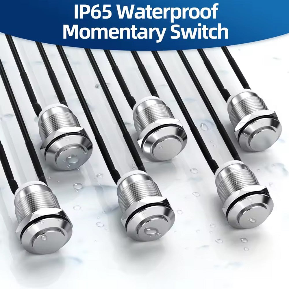 6pcs 12mm Momentary Push Button Switch Waterproof 12V Metal Pre-wired Car Boat
