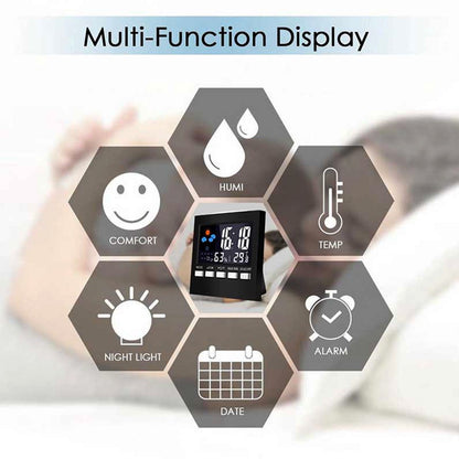 Digital Humidity Thermometer Clock Alarm Snooze Weather Forecast Backlight Indoo