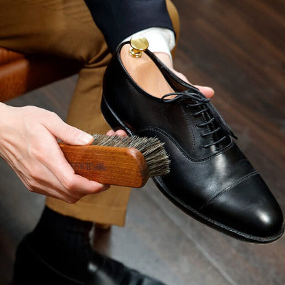 Shoe Polish Brush Set 2Pcs Horsehair Wood Handle For Leather Boots Cleaning Care