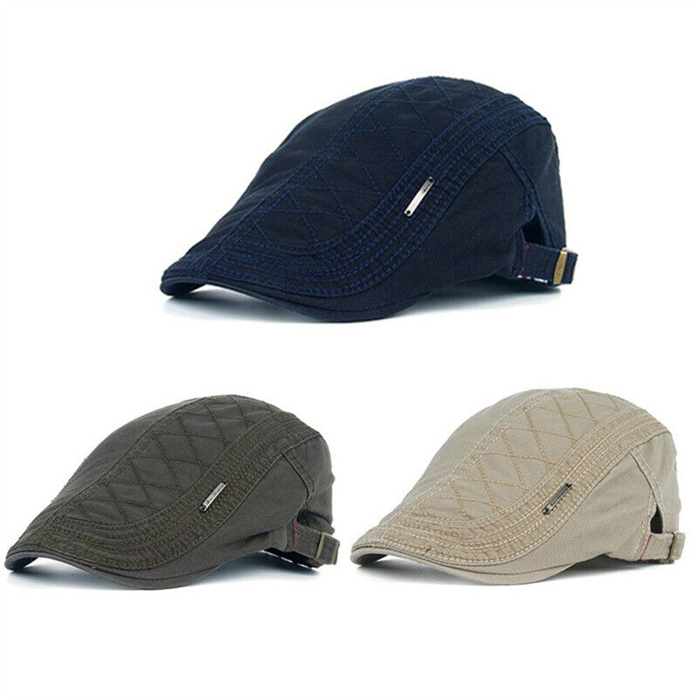 Men Cotton Ivy Flat Cap Newsboy Adjustable Beret Cabbie Gatsby Driving Hat