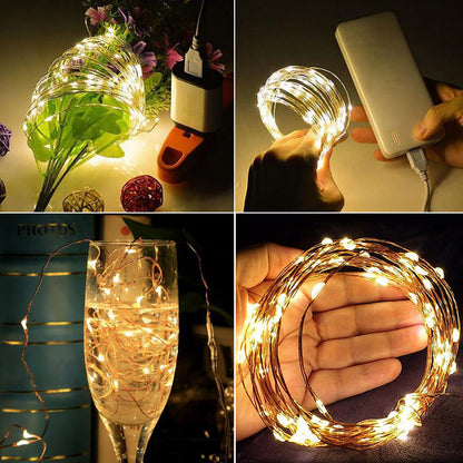 5-20M USB LED Copper Wire String Fairy Lights Party Home Garden Decor Warm White