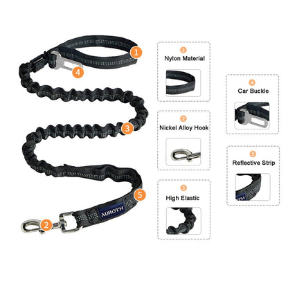 Dog Traction Rope Training Lead Leash with Car Buckle Nylon Bungee Heavy Duty