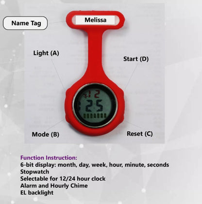 Electric Multi-function Digital Silicone Nurse Watch Brooch Pocket Medical Fob