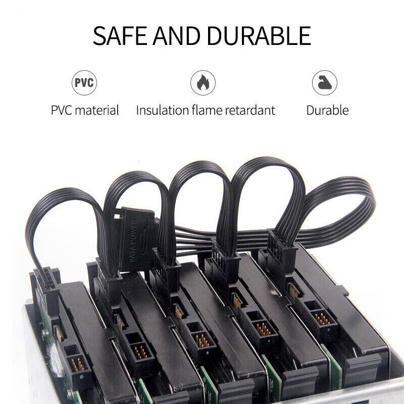15 Pin SATA Power Y-Splitter Cable Adapter Extension 1 Male to 5 Female For HDD