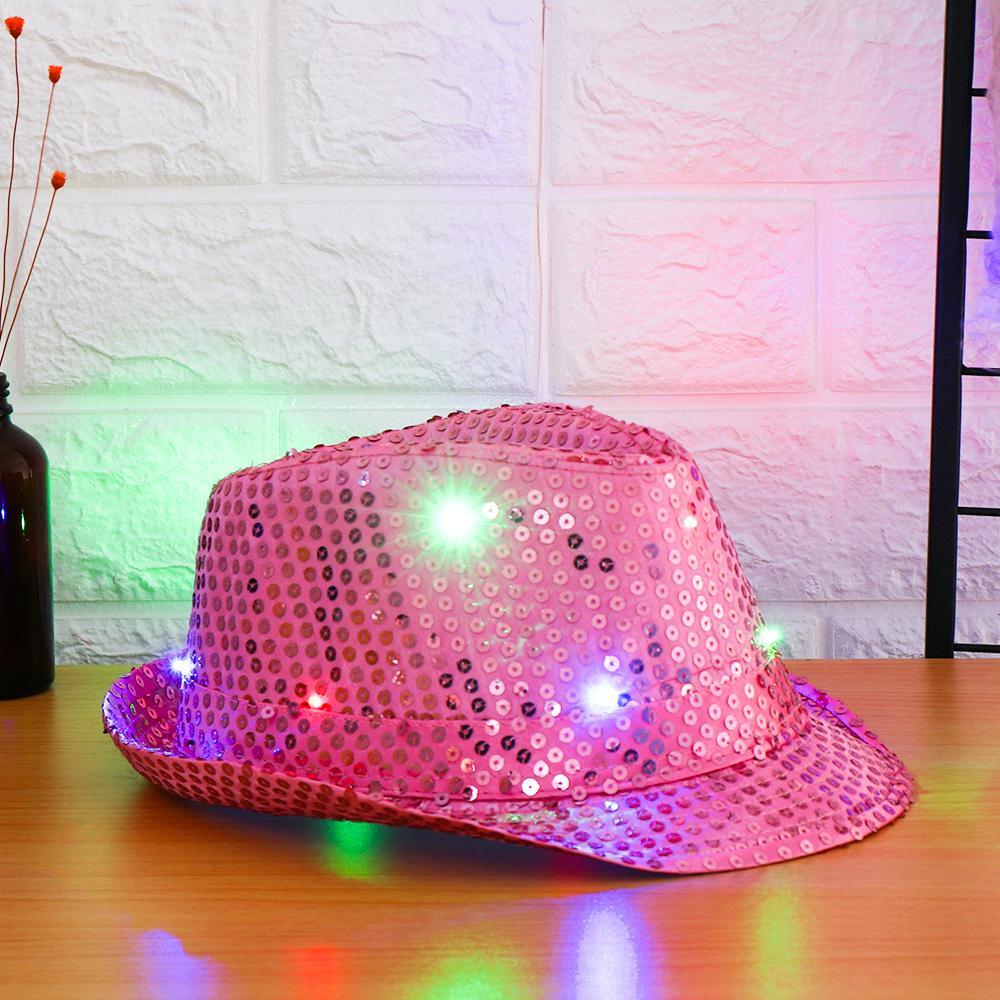 Fashion Light Up Dress Dance Party Sequin Panama Cap Jazz Hat Led Fedora Trilby