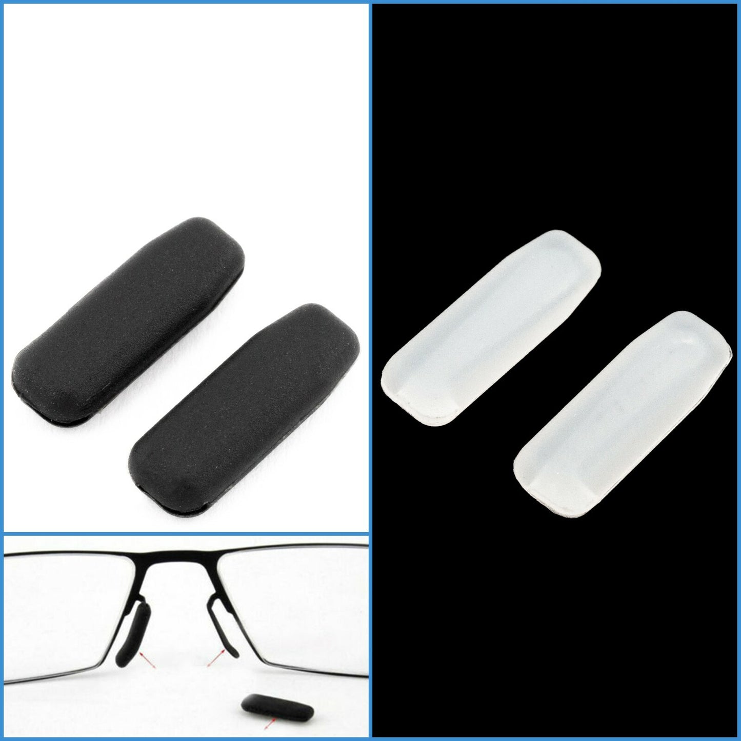 4pcs Clear Black ic! Berlin Replacement Silicone Nose Pad Slot Frame Sunglasses