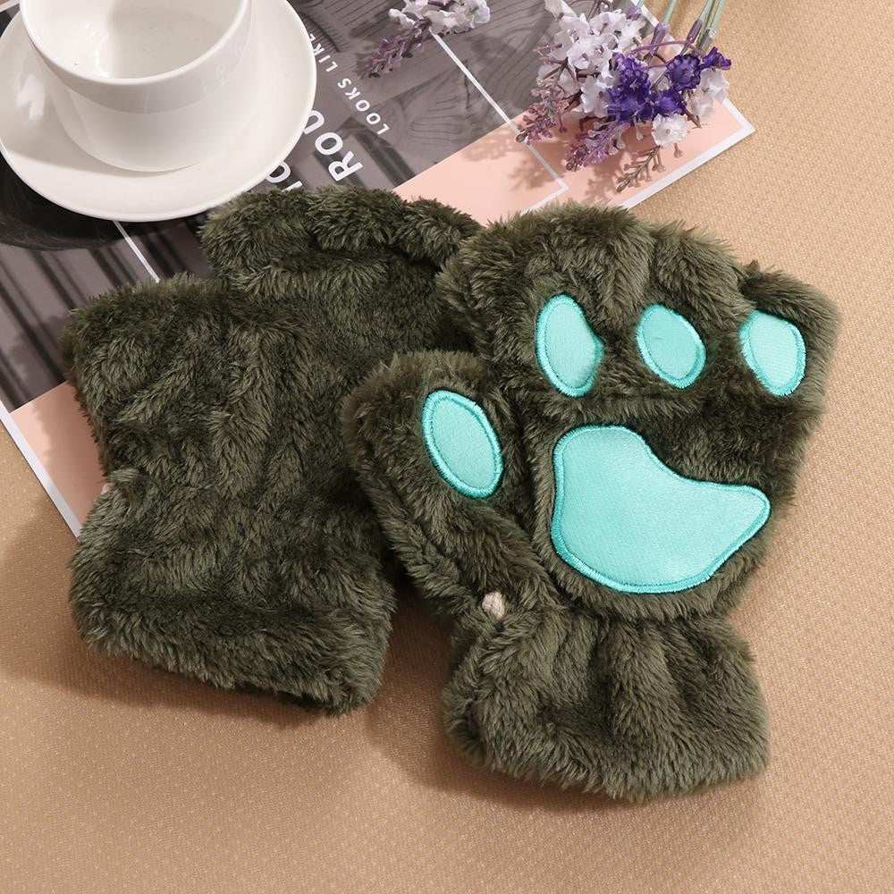 14Colors Fashion Winter Lovely Warm Bear Cat Paw  Gloves Plush Fingerless