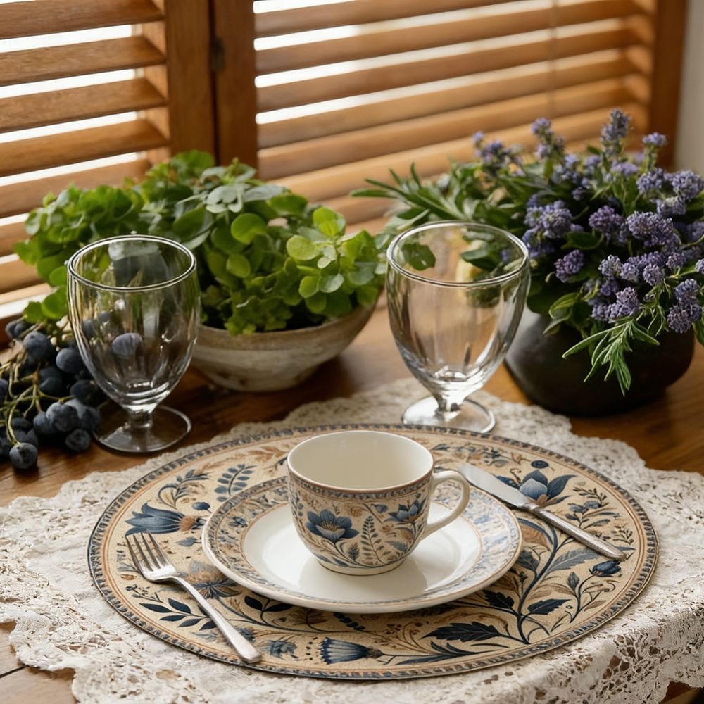 Middle East Style Floral Table Placemat Embroidery Round Dining Mat  Home Decor