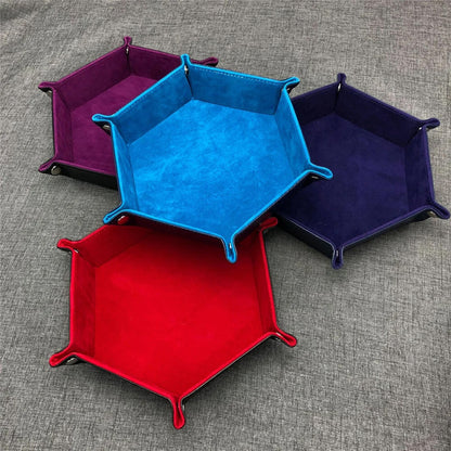 Dice Tray Hexagon Folding PU Leather Rolling Dice Board Games Dice Storage Box