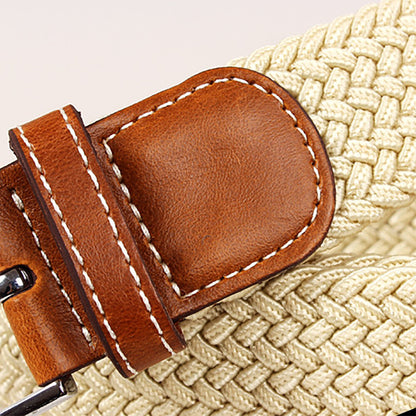 Women's Stretch Woven Waist Straps Waistband Braided Canvas Buckle Belt Elastic
