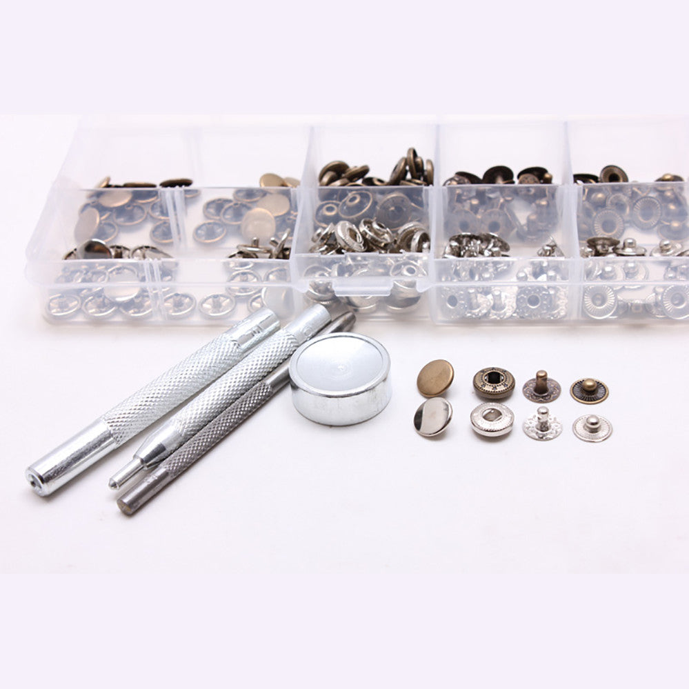 50 sets Studs Kit Buttons Tool Heavy Duty 10/12.5/15/17mm Snap Fasteners Press