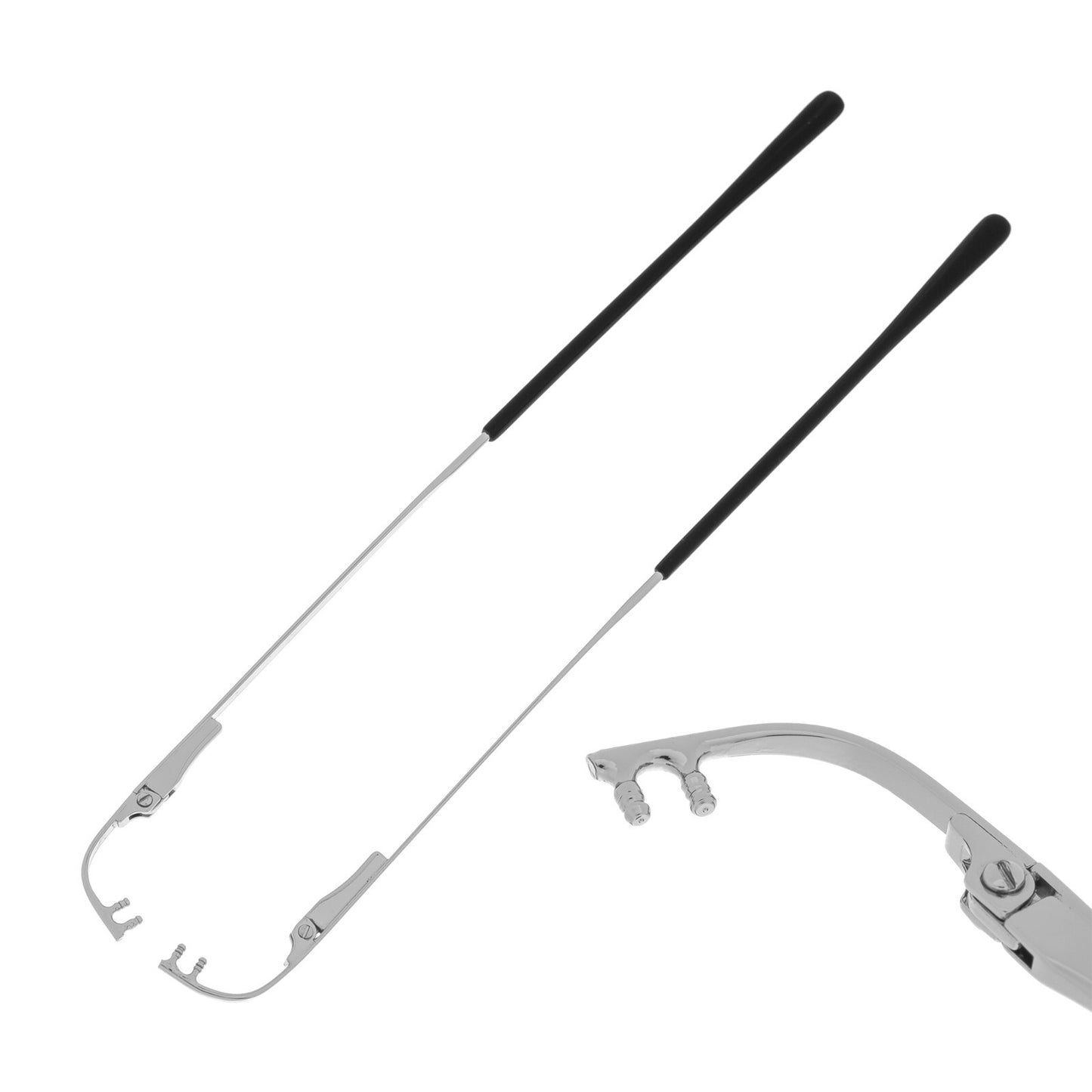 2pcs Silver 14cm Metal Rimless Eyeglass Temple Arm With End Tips 2.3mm Pegs