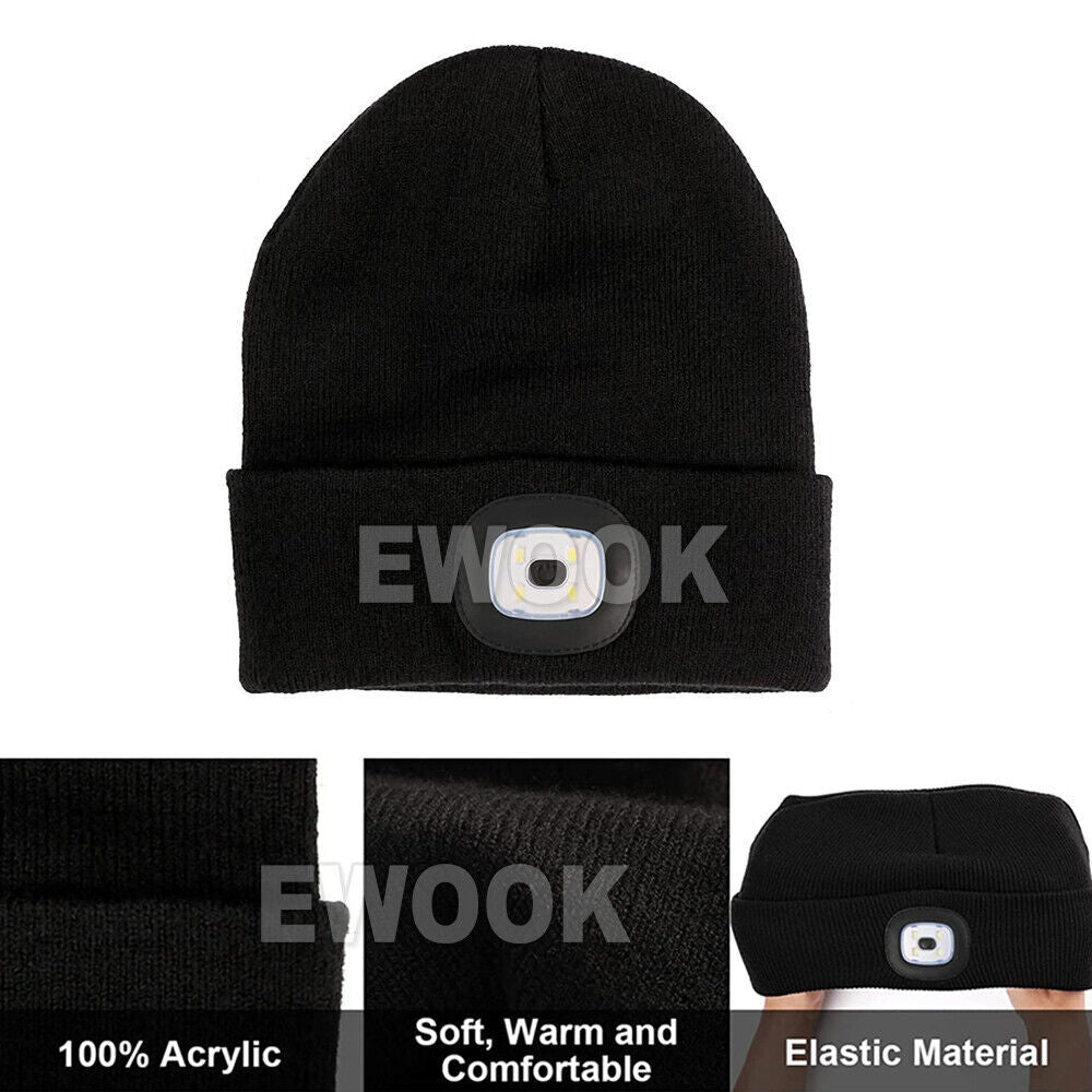 Winter Autumn Warm LED Light Knitted Beanie Hat Men Women With USB Rechargeable