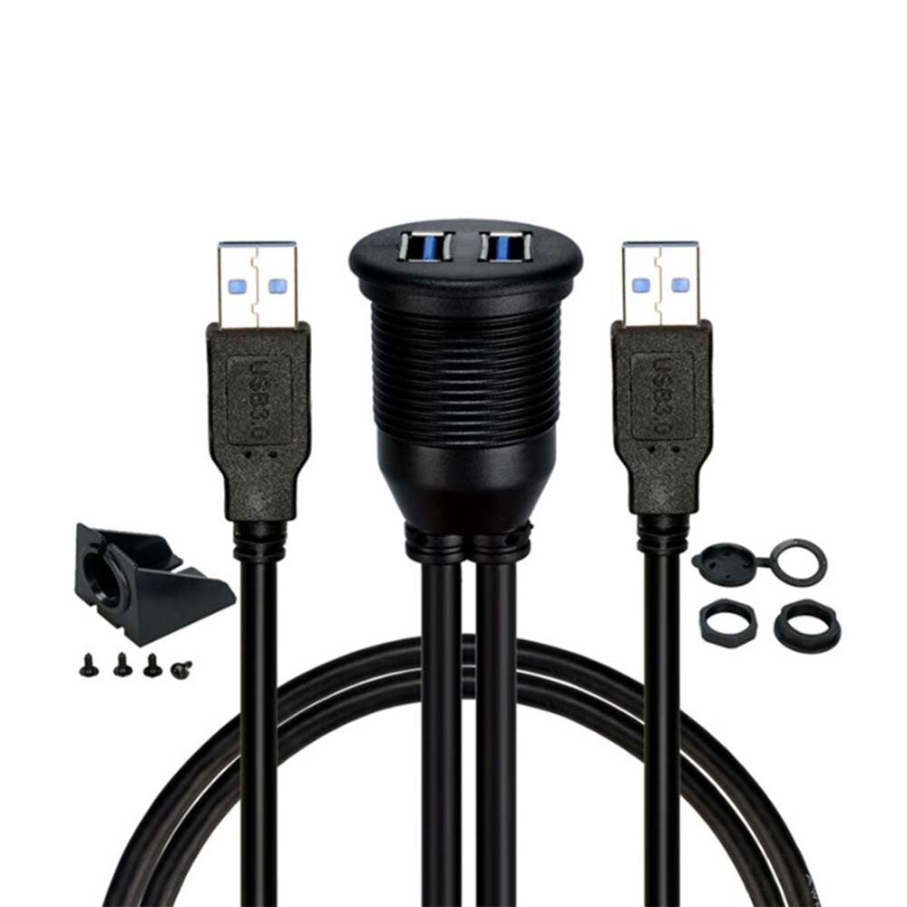 Dual Car Boat Dashboard Flush Mount Male To Female Extension Panel Cable USB3.0